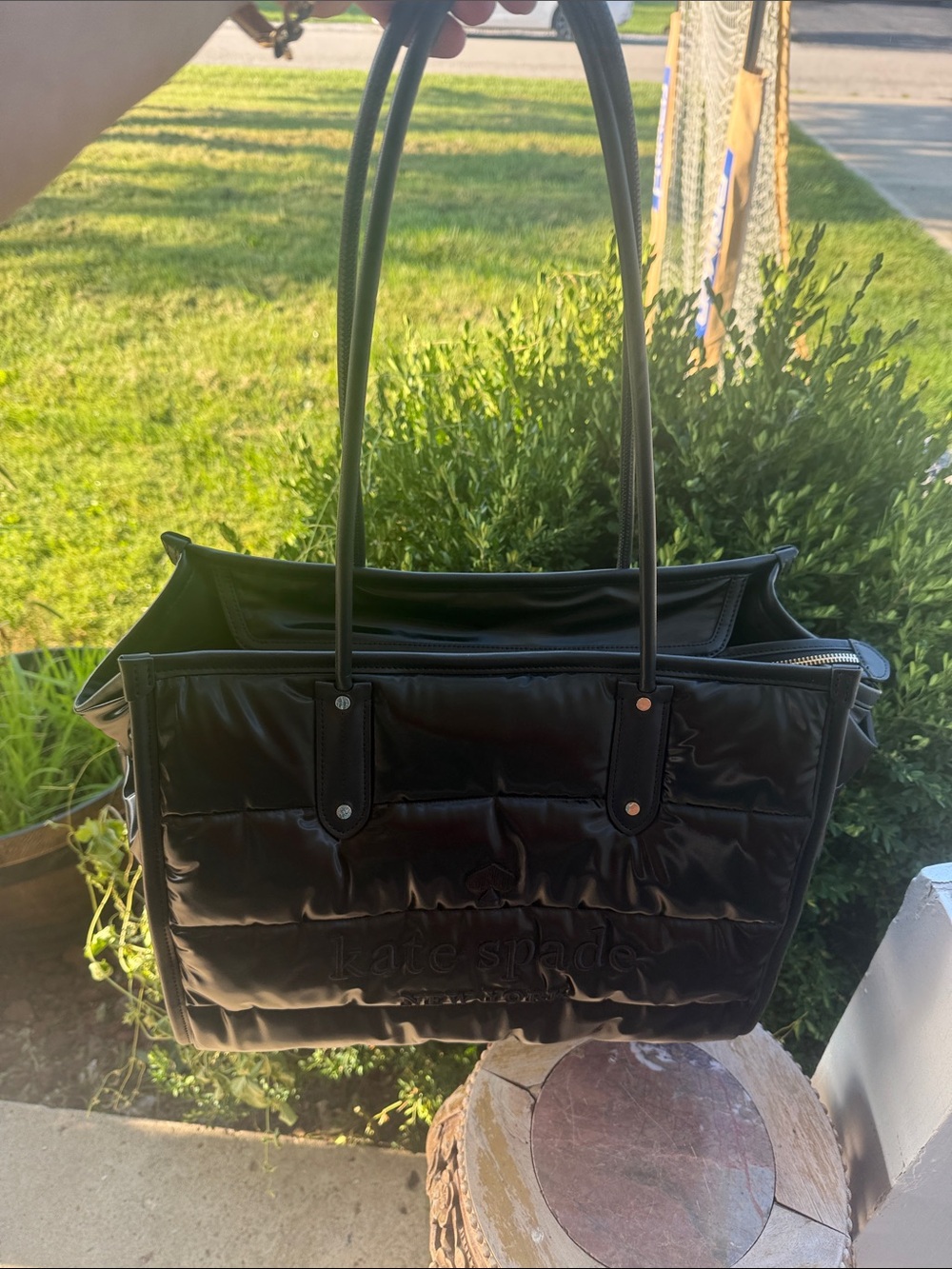 ♣️♠️kate spade  Ella Puffy Black Gloss Quilted Tote with Logo. 🖤♣️♠️ - Picture 4 of 14